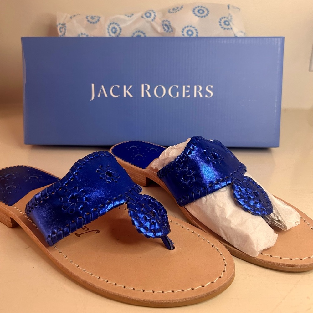 Jack Rogers Deep Sapphire Metallic Leather Sandals